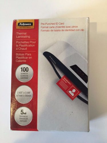 NEW FELLOWES THERMAL LAMINATING PRE-PUNCTURED ID CARD  2.63&#034;X3.88&#034; 100 QTY