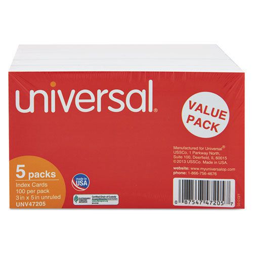 Unruled Index Cards, 3 x 5, White, 500/Pack