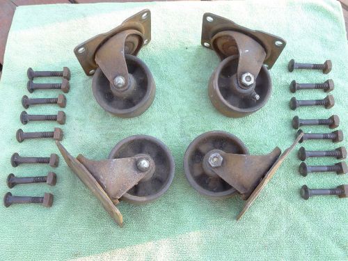4 Vintage Metal Cast Iron Swivel Cart Dolly Furniture Caster Wheels Industrial