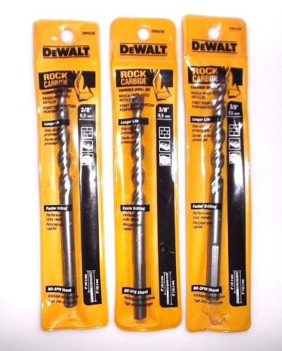 Dewalt dw5230 3/8&#034; x 4&#034; x 6&#034; rock carbide spiral hammer drill bit pack of 3 for sale