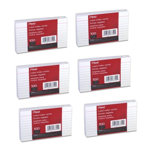 Ruled Index Cards 3 x 5, White, Pack of 100 (6 Packs)
