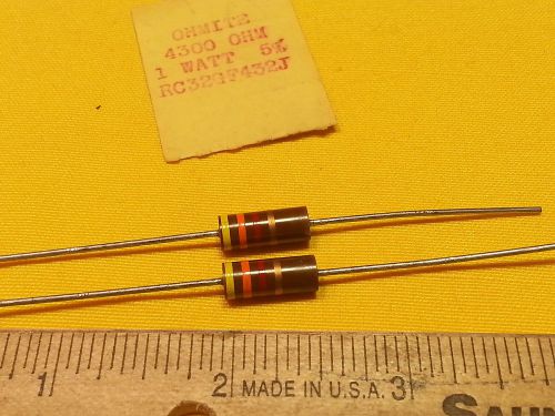10 -  Ohmite Resistors 4.3K Ohm 1 Watt  5% RC32GF432J  Carbon Comp