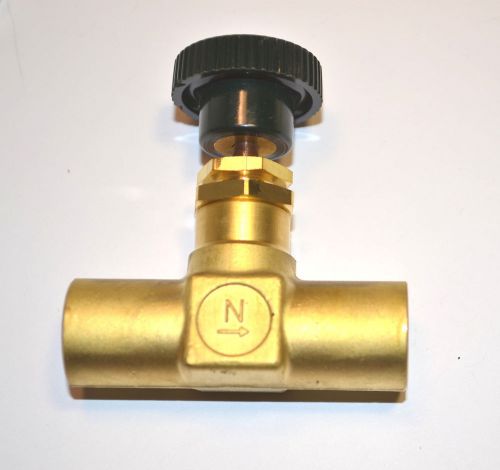 One nos swagelok usa brass screwed-bonnet needle valve, 1/4 in. fnpt no. b-4jn4 for sale