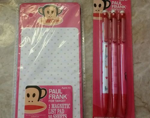Paul frank 50 sheet magnetic list pad &amp; 3 pencils pink heart julius monkey for sale