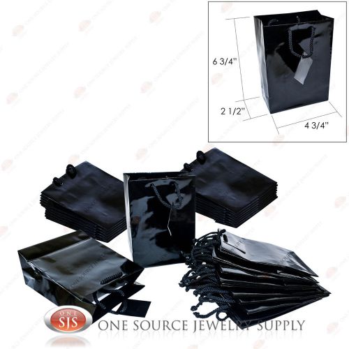 25 Glossy Black Finish Tote Gift Merchandise Bags 4 3/4&#034; x 2 1/2&#034; x 6 3/4&#034;H