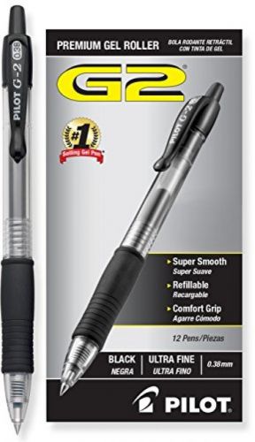Pilot G2 Retractable Premium Gel Ink Roller Ball Pens, Ultra Fine Point, Black