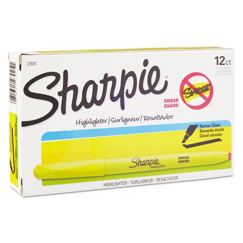 &#034;sharpie accent pocket highlighters, fluorescent yellow , chisel tip, dozen&#034; for sale