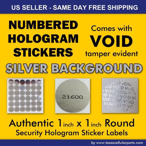100 authentic void 1&#034; x 1&#034; round numbered security silver hologram sticker lable for sale