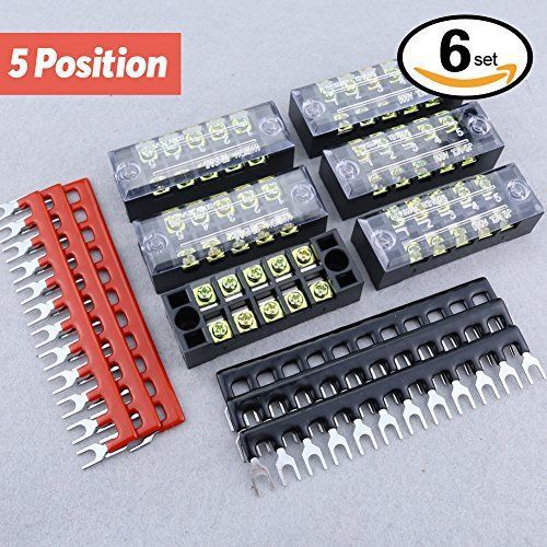 Hilitchi 12pcs 600v 15a 5 position double row screw terminal strip and 400v 10a for sale