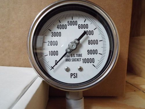0-10000PSI 4&#034; All Stainless Lower Mount Dry But Fillable Pressure Gauge