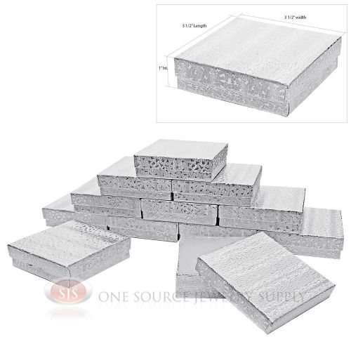 12 Silver Foil Cotton Filled Jewelry Display Gift Boxes 3 1/2&#034; X 3 1/2&#034; X 1&#034;