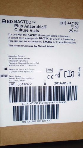New box of 50 bd bactec plus anaerobic/f culture vials 442193 for sale
