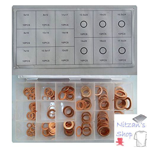 NEW 150pcs 15 Sizes Metric Copper Flat Ring Washers Gaskets Assortment Kit