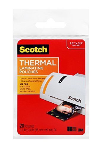 Scotch Thermal Laminating Pouches, 2.5 x 3.8-Inches, Wallet Size, 20-Pack (TP...