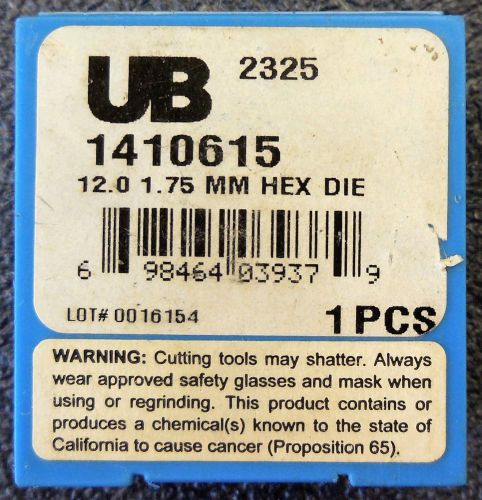 Union Butterfield 1410615 12-1.75mm Carbon Steel Hex Rethreading Die, NEW, USA