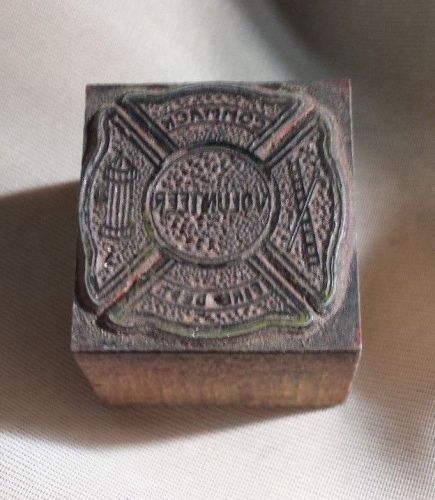 Vintage Letterpress Printing Block Commack Volunteer Fire Department Seal NY