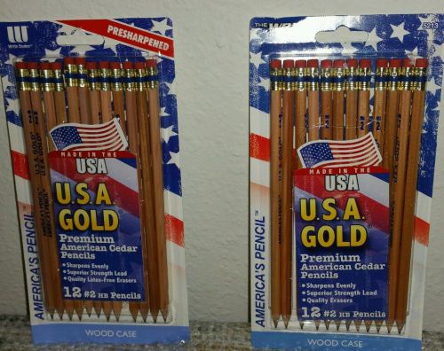 24 U.S.A. Gold Premium American Cedar Presharpened #2 HB Pencils Two 12 Pack USA