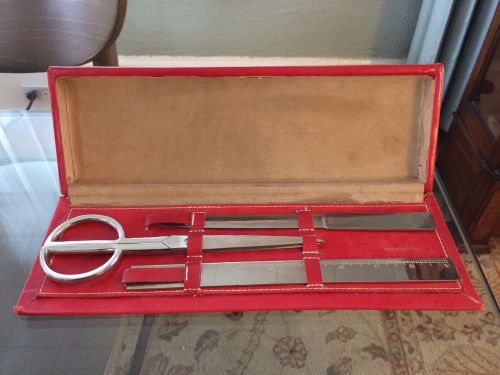 Solingen Letter Opener, Ruler &amp; Scissor ? Desk Set In Red Case – Germany