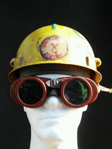 Vtg yellow jackson sc-20 fiberglass safety hard hat welding goggles ironworkers for sale