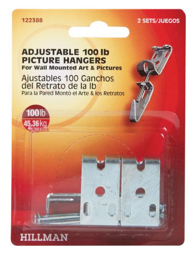 New! Hillman AnchorWire 100 lb. Metal Adjustable Picture Hanger 2 pk 122388