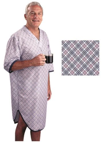 Sleep Shirt Patient Gown-Men Large-Extra Large Blue Plaid, XLarge, Blue
