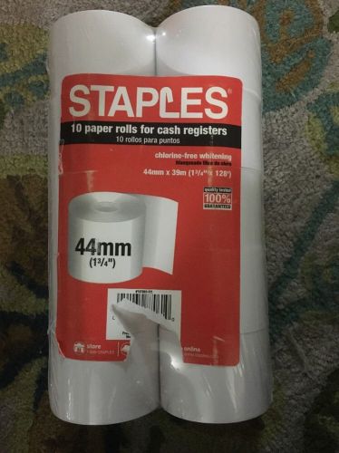 Staples 10 Paper Rolls For Cash Registers 44mmx39m (1-3/4&#034;x128&#039;)