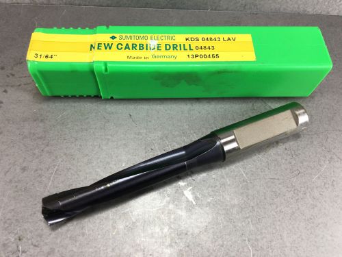 NEW Sumitomo 31/64&#034; (.4843) Carbide Tipped Drill w/ Thru Coolant KDS 04843 LAV