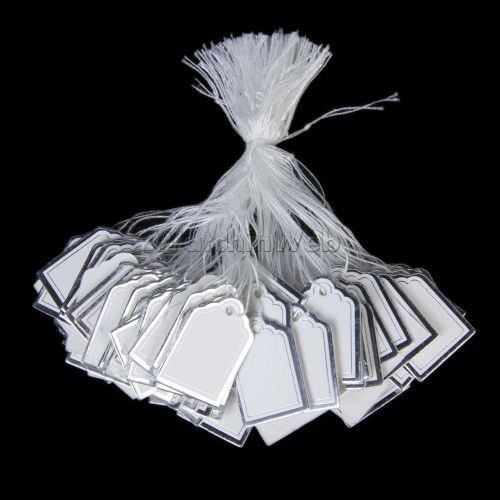 500 x Silver Border Label Tie String Strung Jewelry Display Paper Price Tags