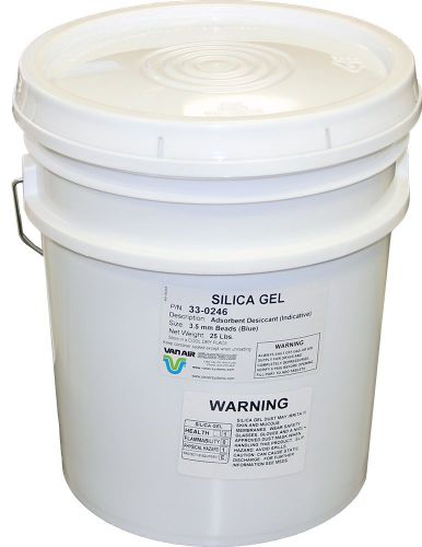 25 lbs. silica gel desiccant, 3-5 mm beads, blue indicating, plastic pail for sale