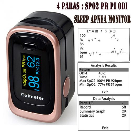 ELERA SpO2+PR+PI+ODI OLED finger Pulse Oximeter Sleep Data Record Monitor +Alarm