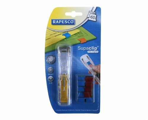 Rapesco Supaclip Dispenser, 40-Sheet Capacity, Clear Dispenser/25 Multi-Colored