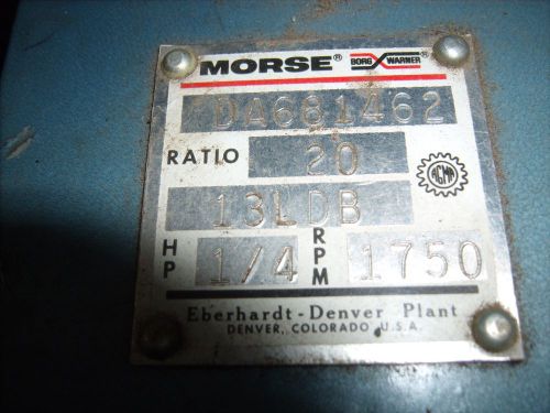 morse borg warner gear box 20 to one gear ratio rated for a 1/4 hp motor.