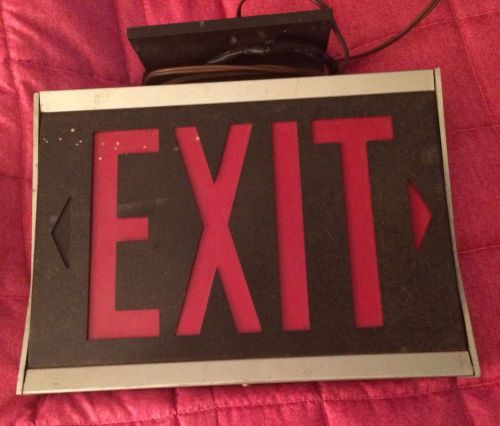 Vintage exit sign light cover-mid century metal-electric plug in ceiling mount for sale
