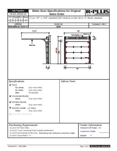 Standard Lift Vertical Cooler Door 96&#034; x 144&#034;