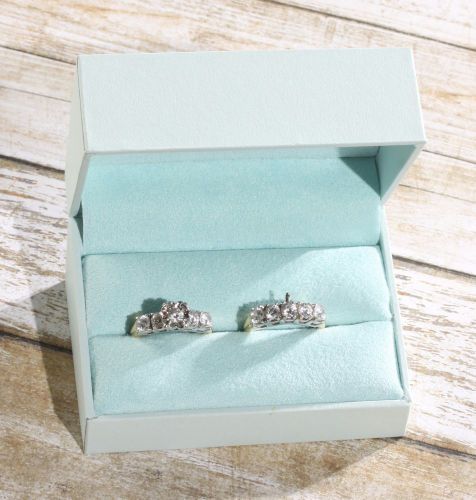 NWT Double Engagement Wedding Ring Band Presentation Gift Box, Pale Mist Blue