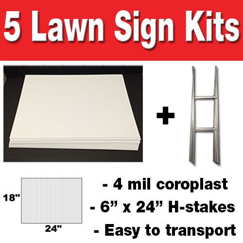 5 pack Blank Yard Signs 18x24 with H-stakes for Garage Sale Signs &amp; Graduations