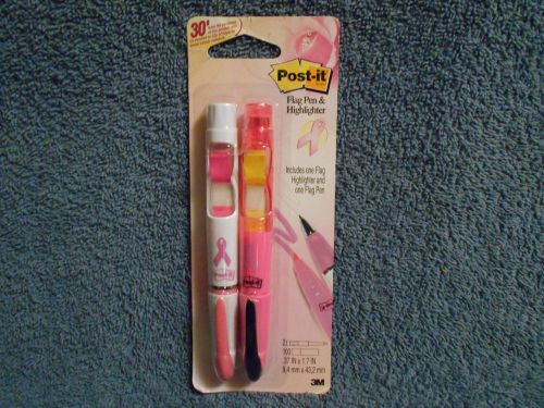 3M POST-IT FLAG PEN &amp; HIGHLIGHTER PINK &amp; WHITE BREAST CANCER AWARENESS - NEW