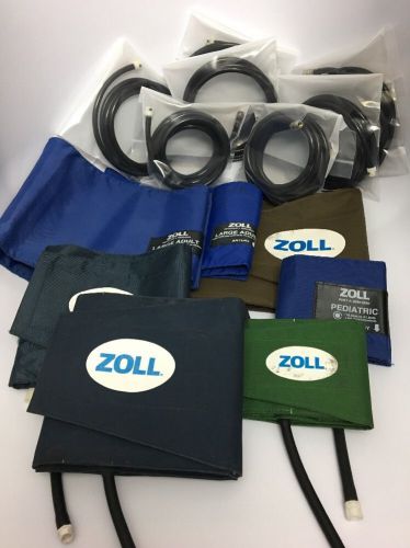 Zoll e m r blood pressure cuff nibp, 7 assorted adult child pediatric &amp; 7 hoses for sale