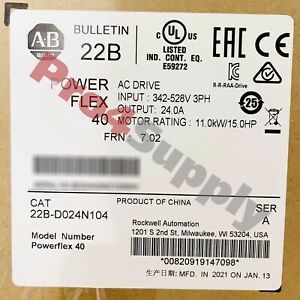 2020 Allen Bradley PowerFlex 40 11 kW 15 HP AC Drive 22B-D024N104