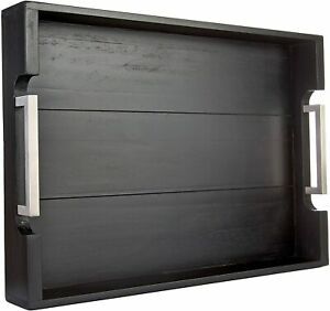 Bison Home Goods Black Grain Wooden Tray, 20-Inch Serving with