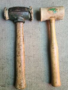 Lot of 2 GARLAND USA RAWHIDE MALLET SPLIT HEAD HAMMER #2 32oz &amp; PLAIN 12 oz