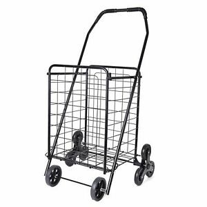 Black Collapsible Durable Iron Cart with Climbing Wheels Comfort Grip Handle
