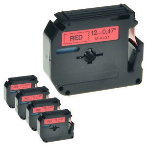 5 PK MK 431 M-K431 Black on Red Label Tape for Brother P-Touch PT-65SL 1/2&#034; 12mm