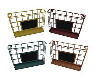 Zeckos Set of 4 Colored Metal Wire Wall Mounted Baskets w/Chalkboard