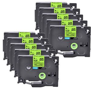 10PK Compatible Brother P-Touch TZ TZe-C21 Black on Fluo Yellow Label Tape 9mm
