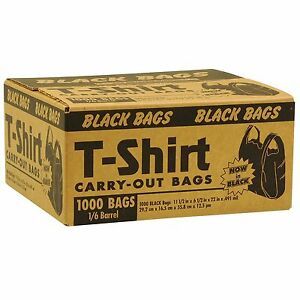 BLACK T Shirt Grocery Store Carry Out Plastic Shopping Bags - 1000 ct. Case