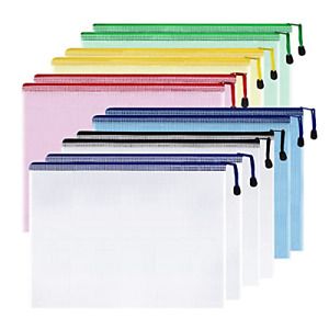 SUNEE Plastic Mesh Zipper Pouch 10x14 in 6 Colors, 12 Packs,Extra Large Zip Bag