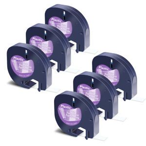 6PK Plastic Refills Label for DYMO LetraTag Plus LT 16952 Black on Clear Tape