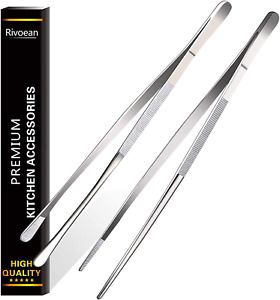 Rivoean 2 Pcs 12-Inch Fine Tweezer Tongs,Extra-Long Stainless Steel Tweezers Ton