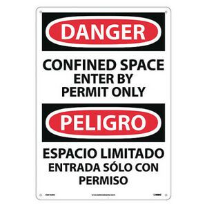 NMC ESD162RC Danger Confined Space Permit Only Sign - Bilingual